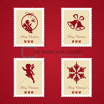 Set of colorful Christmas Postage stamps