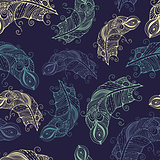 Vector seamless pattern with hand-drawn feathers