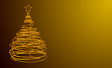 Christmas Tree Made Of Gold Wire. Yellow Background. Wide.