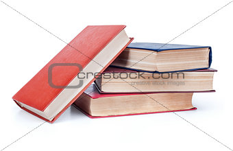 stack of Old books isolated on white