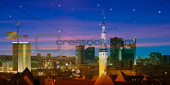 abstract nature background with sunset and cityscape