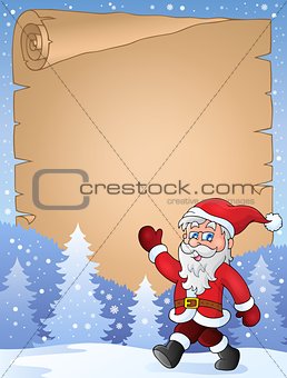 Parchment with walking Santa Claus