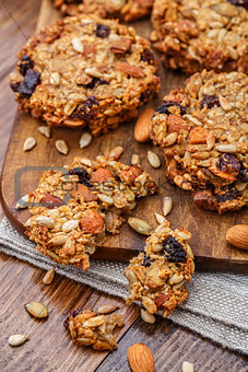 Homemade oatmeal cookies with seeds and raisin