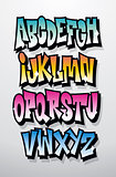 Graffiti cartoon comic doodle font alphabet. Vector
