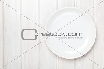 Empty plate over white wooden table