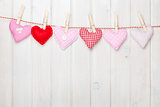 Valentines day toy hearts hanging on rope