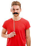Man with a fake moustache