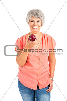 Old woman eating an apple