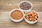 cacao beans, nibs and powder