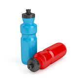 Blue and red plastic bottles