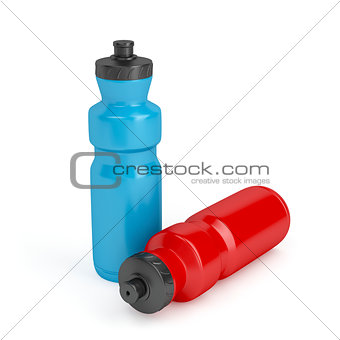 Blue and red plastic bottles