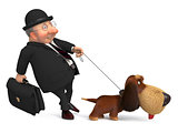 3d businessman with a dog