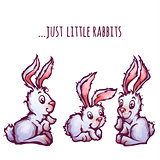 Set of cartoon cute rabbits. Vector illustration
