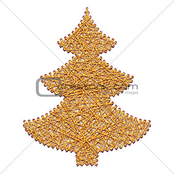 Vector illustration of fir-tree embroidered on cardboard