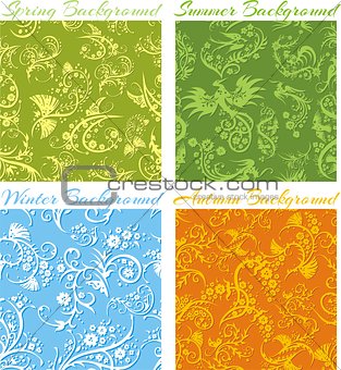 Set of Seasons backgrounds - vector 3D seamless pattern.