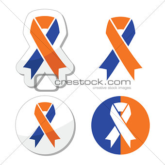 Navy blue and orange ribbons - family caregivers awareness icons