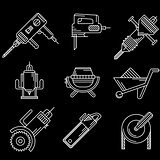 White outline vector icons for construction equipment