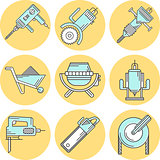Flat line colored vector icons for construction equipment
