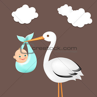 Stork With Baby Card