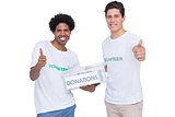 Young smiling volunteers collecting donations
