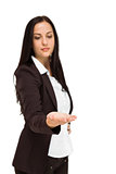 Pretty businesswoman presenting with hand