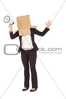Anonymous businesswoman holding a megaphone