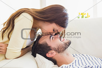 Cute couple relaxing on couch
