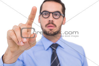 Businessman with glasses pointing something