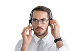 Portrait of a focused businessman with headphone
