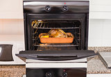 Roast turkey in oven for christmas dinner