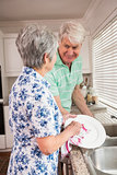 Senior couple washing the dishes