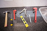 Plumbing tools on the counter