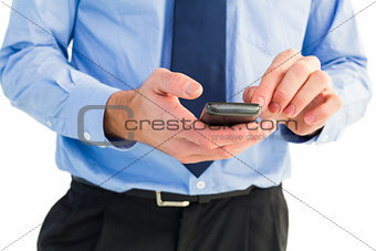 Close up of a businessman using a smartphone