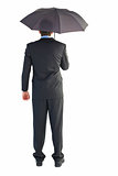 Rear view of businessman sheltering with umbrella