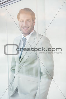 Portrait of smiling businessman through the window