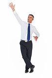 Portrait of a smiling businessman waving