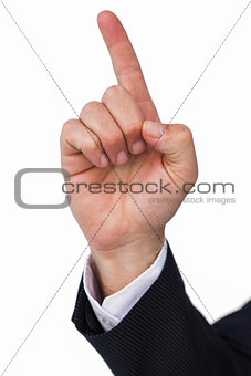 Hand of businessman pointing up