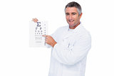 Smiling optician presenting the eye test