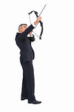 Elegant businessman stretching a bow