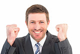 Businessman smiling and cheering
