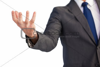 Businessman presenting with his hands