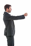 Businessman with his hand up