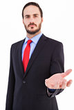 Businessman presenting with his hand