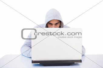 Serious burglar hacking into laptop