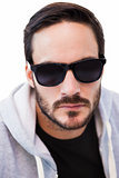 Close up of serious man wearing sunglasses