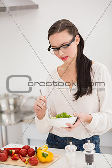 Pretty brunette preparing a healthy salad