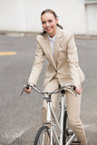 Young businesswoman riding her