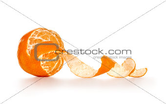 Peeled tangerine or mandarin fruit isolated on white background 