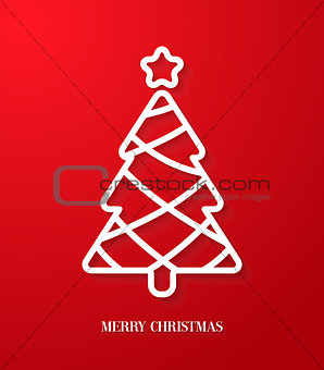 Greeting card with paper cut Christmas tree.