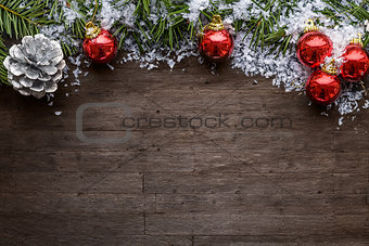 Christmas background with colorful red baubles